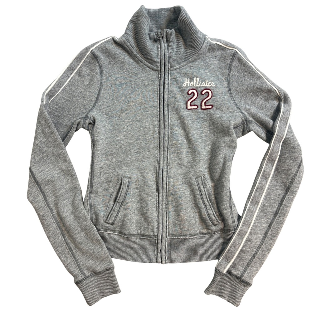 Hollister  Y2K Gray Full Zip Track Jacket Sweatshirt Varsity 22 Logo Women M